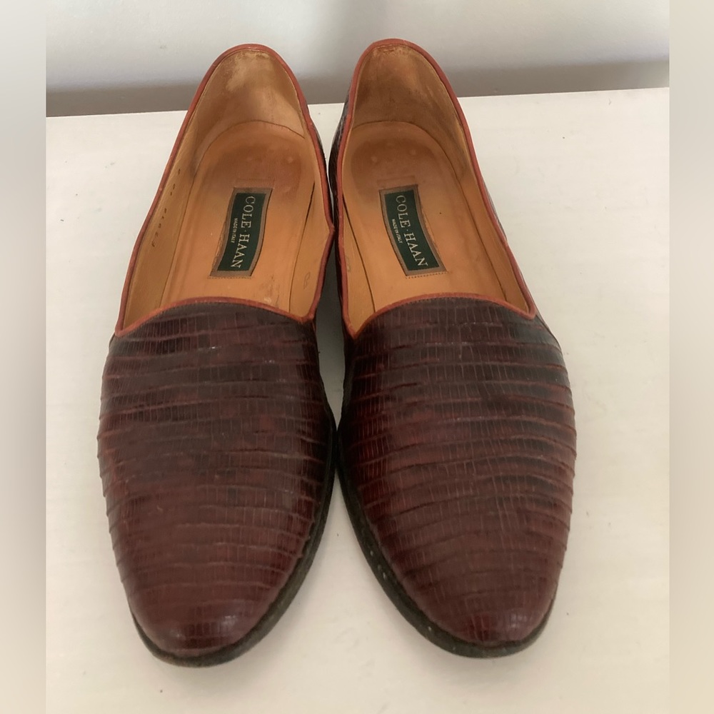 Cole Haan oxblood leather/alligator loafers